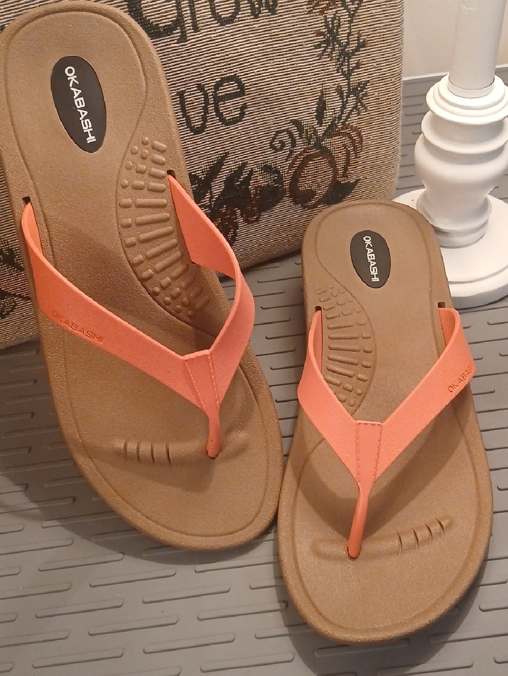 ​Okabashi Breeze Women’s Ergonomic Flip Flops Toffee Coral Size ML 8.5-9.5 USA M